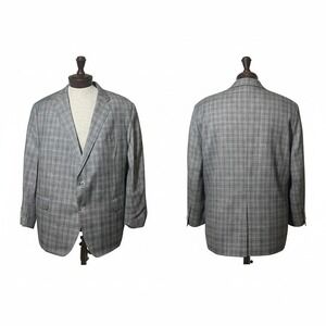 Samuelsohn Super 130s Wool Blazer Gray Multi Plaid 2-Button Bespoke Tailored 52R